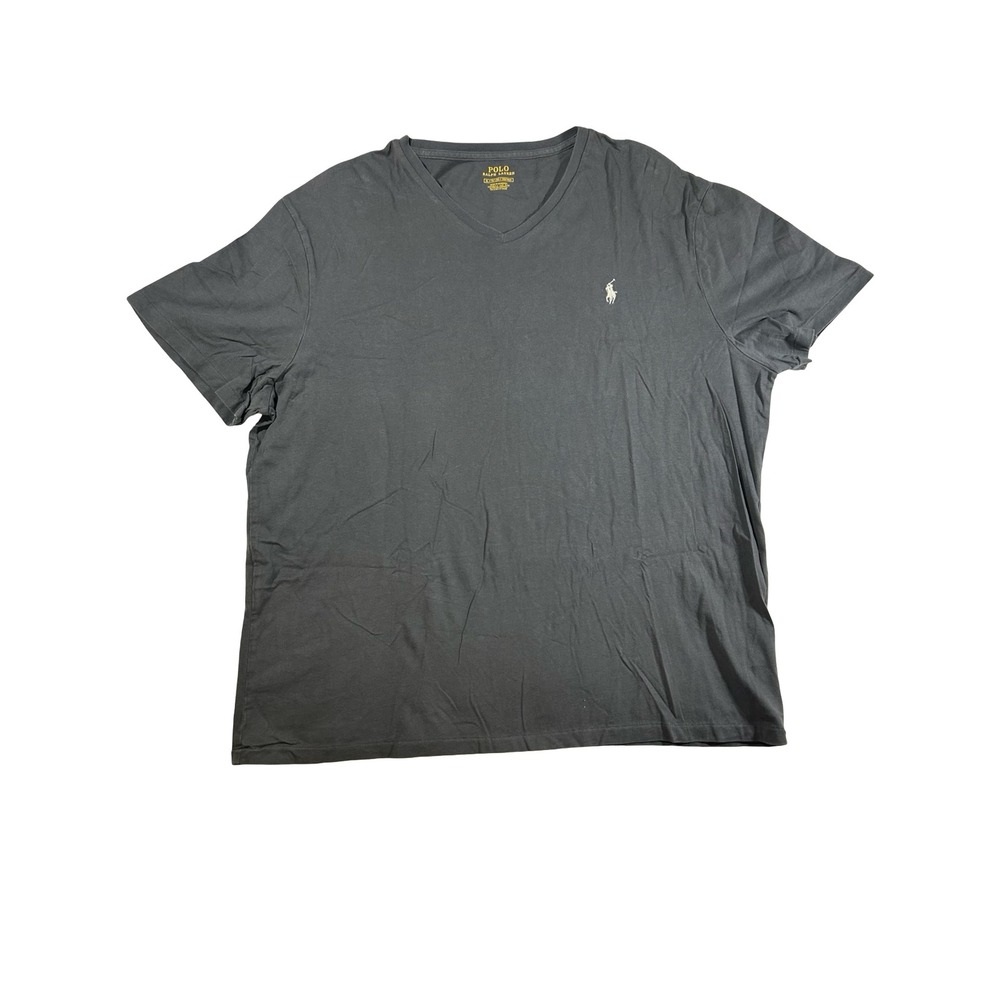 Polo Ralph Lauren V-Neck T-Shirt Mens XL Gray Short Sleeve Cotton Pony Logo Tee